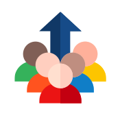 Human resource department icon showing diverse people with arrow pointing upwards