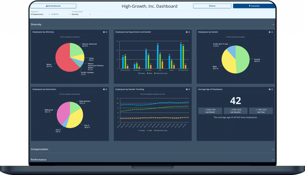 Workforce Diversity Dashboard with HR Metrics in the Employee Cycle HR Analytics Dashboard - example shown