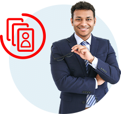 Real-time data with professional businessman smiling