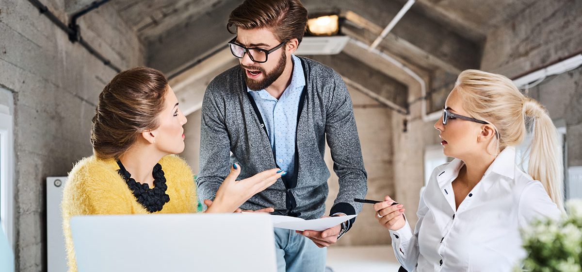 casual business people arguing at the office but turns into opportunity for good leadership