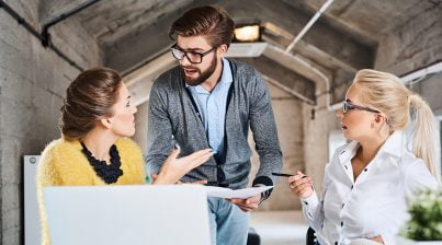 casual business people arguing at the office but turns into opportunity for good leadership